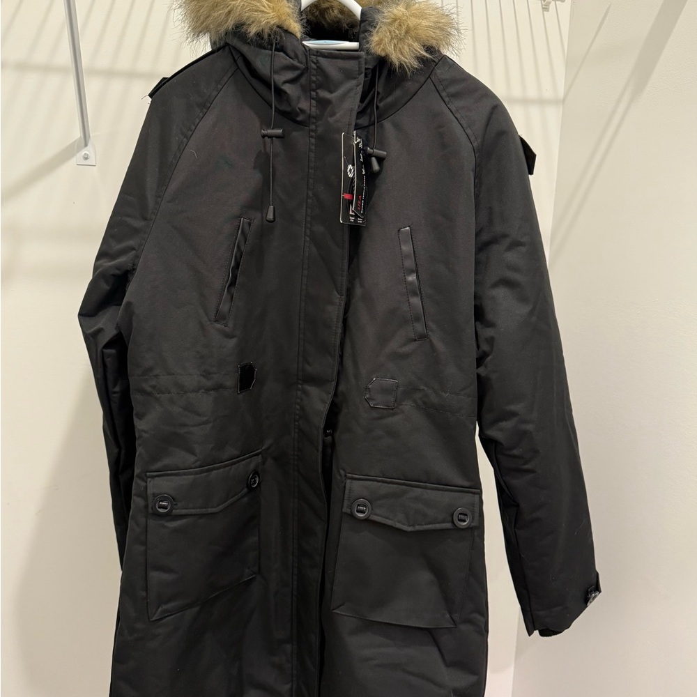 Fahrenheit Black Puffer Jacket with Fur Hood